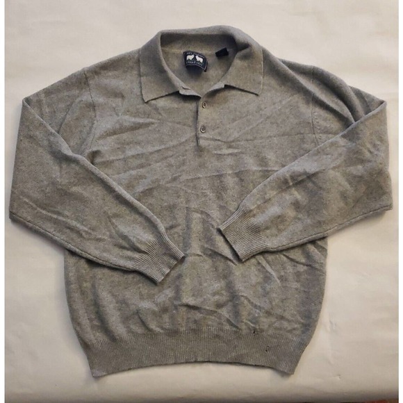 Woods & Gray Mens 100% Cashmere Polo Sweater Med. Gray Button Long Sleeve - Picture 1 of 11